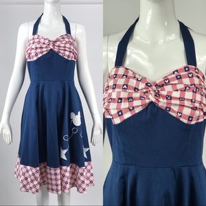 50s rockabilly Disney style halter top dress 💙